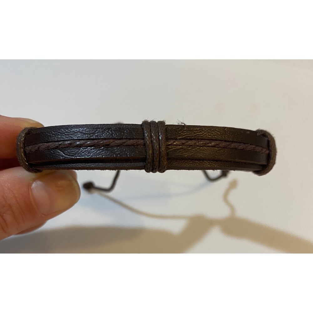 Men Dark Brown Leather Cuff Bracelet Adjustable Braided Cord Layered Boho Rustic